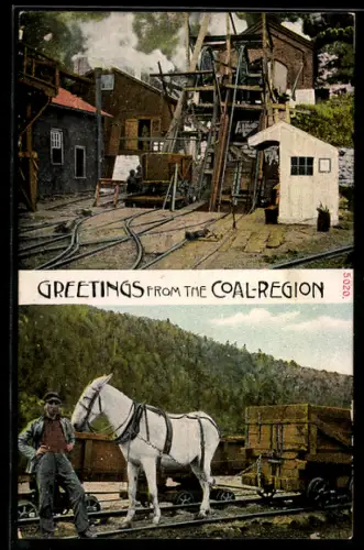 AK Einfahrt zu einer Kohlengrube, Maultier mit Lore