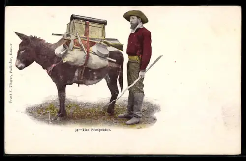 AK The Porspector, Arbeiter mit Esel, Bergbau