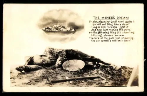 AK Schlafender Minenarbeiter träumt von Gold, Bergbau