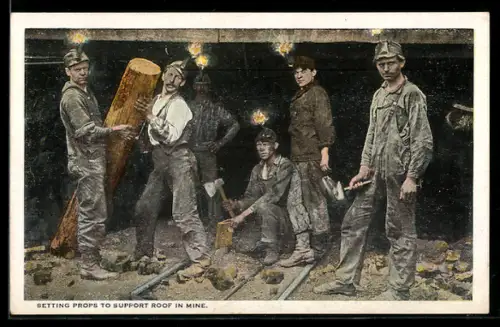 AK Setting props to support roof in mine, Bergbau