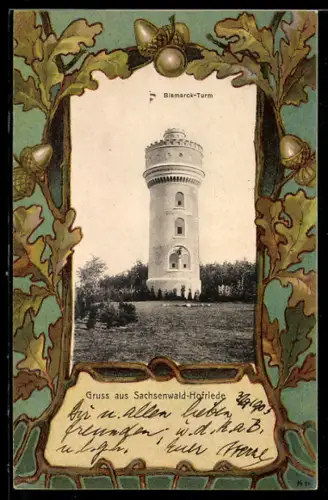 AK Sachsenwald-Hofriede, Blick zum Bismarck-Turm