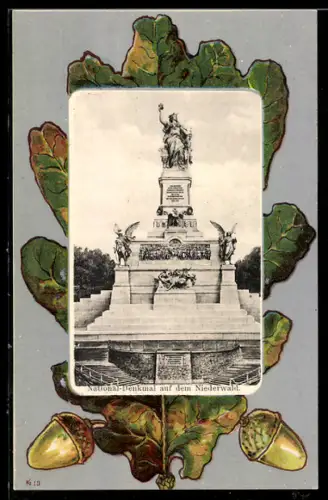 Passepartout-Lithographie Nationaldenkmal auf dem Niederwald, Eichenblatt