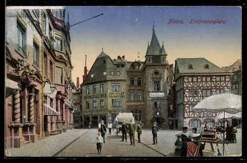 AK Mainz, Liebfrauenplatz, Gasthaus Zur Stadt Frankfurt, Fachwerkhaus