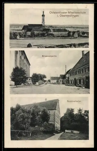AK Obermedlingen, Oblatenkloster Missionsschule, Sommerkeller, Strassenpartie
