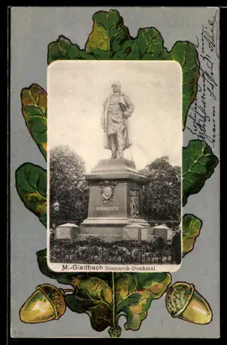 AK M.-Gladbach, Partie am Bismarck-Denkmal, Eichenblatt