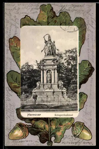 Passepartout-AK Hannover, Kriegerdenkmal u. Eichenblatt