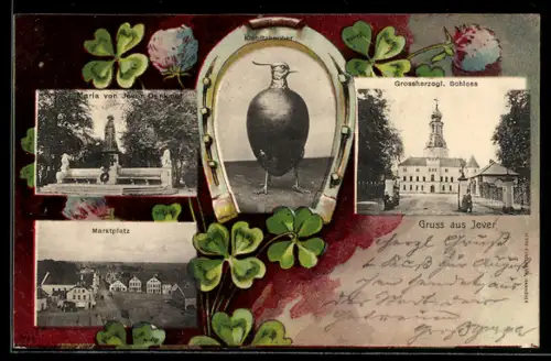 AK Jever, Grossherzogliches Schloss, Kiebitzbecher, Maria von Josef Denkmal