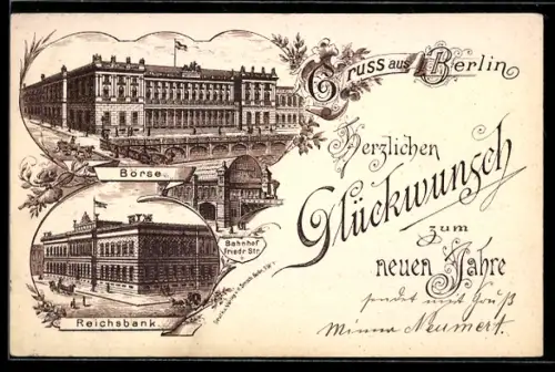 Lithographie Berlin, Reichsbank, Jägerstrasse, sehr früher Druck um 1890