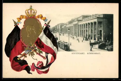 Passepartout-Lithographie Stuttgart, Königsbau, Wappen