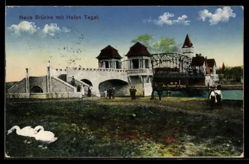 AK Berlin-Tegel, Neue Brücke, Hafen