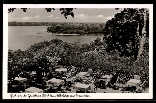 AK Berlin-Wannsee, Blick von der Gaststätte Blockhaus Nikolskoe zur Pfaueninsel