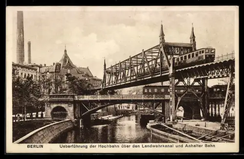 AK Berlin-Kreuzberg, Überführung der Hochbahn über den Landwehrkanal und Anhalter Bahn