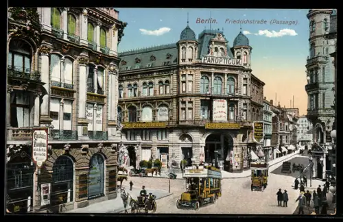 AK Berlin, Friedrichstrasse, Panopticum, Passage, Strassenbahn