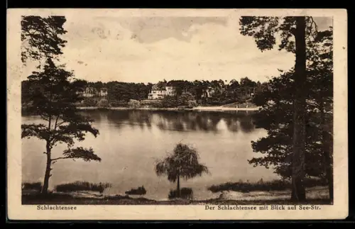 AK Berlin-Schlachtensee, Schlachtensee mit Blick auf See-Str