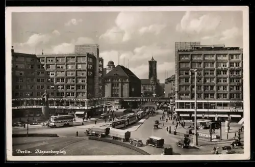 AK Berlin, Alexanderplatz, Strassenbahn, Hertie