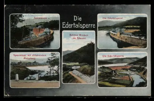 AK Edertalsperre, Sperrmauer, Schloss Waldeck am Edersee