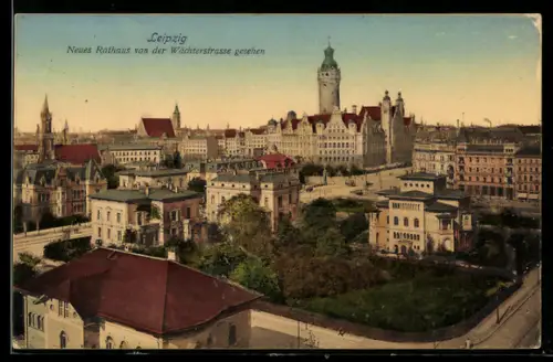 AK Leipzig, Neues Rathaus von der Wächterstrasse gesehen