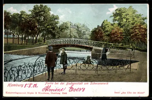 AK Hamburg-Uhlenhorst, Partie bei der Badeanstalt am Schwanenwik