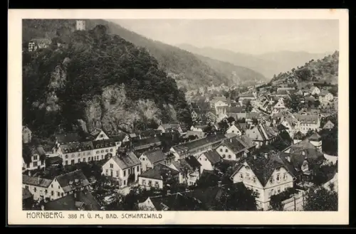 AK Hornberg /Schwarzwald, Stadtansicht mit Berg und Burgturm