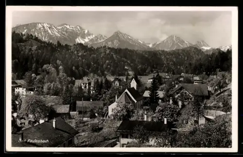 AK Bad Faulenbach, Ortsansicht mit Kirche, Bergpanorama