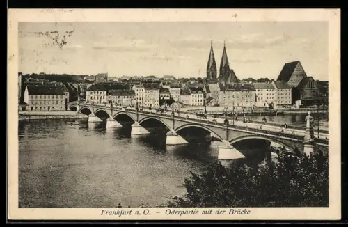 AK Frankfurt a. O., Oderpartie mit der Brücke