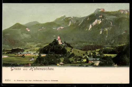 AK Hohenaschau, Burg auf einem Hügel vor Berglandschaft