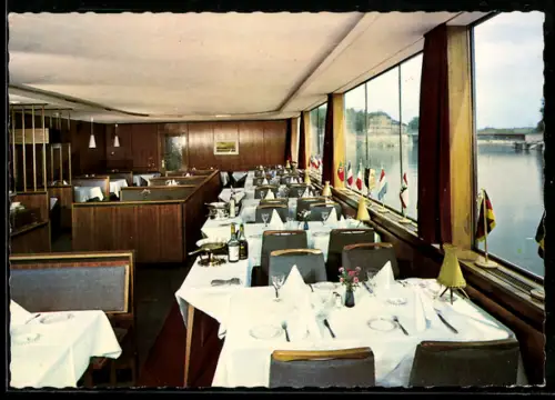 AK Stuttgart-Bad Cannstatt, Schiffsrestaurant Lukullus, Innenansicht, Neckarufer