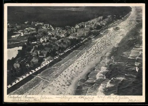 AK Bansin, Strand, Promenade, Luftaufnahme