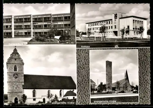 AK Wendlingen am Neckar, Gartenschule, Rathaus, evangelische Kirche