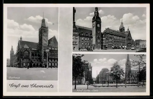 AK Chemnitz, Rathaus, Markt, Platz