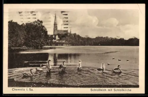AK Chemnitz i. Sa., Schlossteich, Schlosskirche