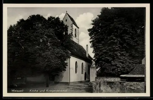 AK Weisweil, Kirche und Kriegerdenkmal