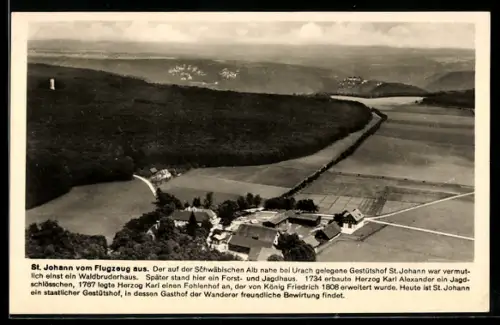 AK St. Johann /Schwäbische Alb, Gestütshof St. Johann, Inh. Willy Schwarz, Luftaufnahme
