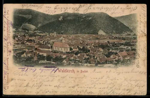 AK Waldkirch in Baden, Stadtansicht mit Kirche und Burgruine