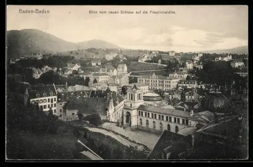 AK Baden-Baden, Blick vom neuen Schloss auf die Friedrichshöhe
