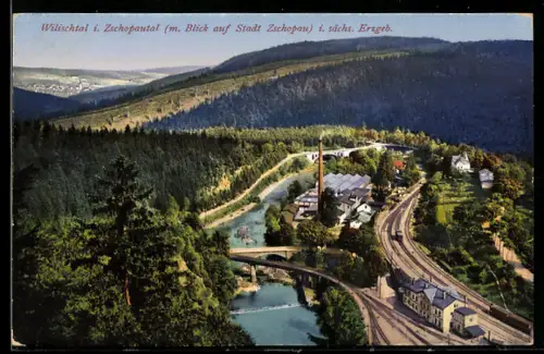 AK Zschopau /Sächs. Erzgeb., Panorama Wilischtal im Zschopautal