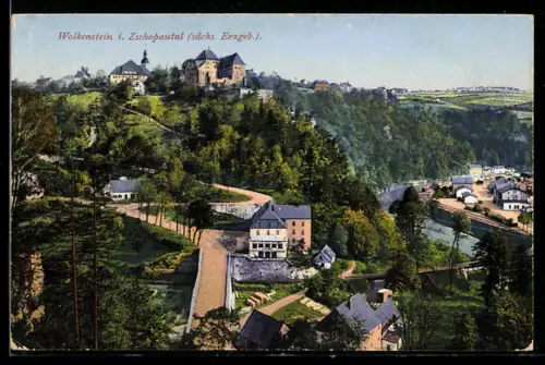 AK Wolkenstein i. Zschopautal, Schloss und Ortsansicht