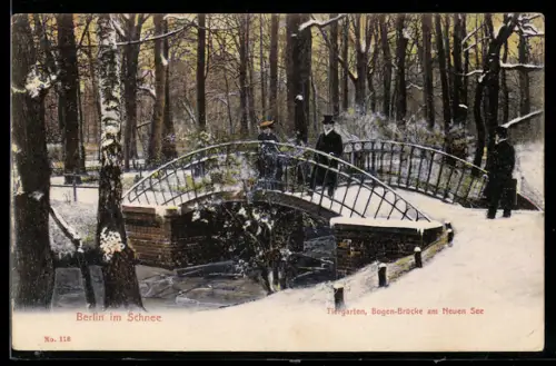 AK Berlin, Tiergarten, Bogen-Brücke am Neuen See, Winter, Schnee