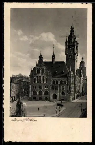 AK Dessau, Rathaus aus der Vogelschau