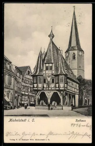 AK Michelstadt i. O., Rathaus mit Strassenpartie