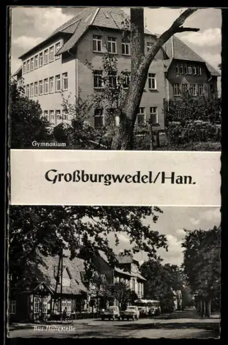 AK Grossburgwedel /Han., Gymnasium und Bushaltestelle