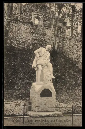 AK Weimar, Shakespeare-Denkmal und Ruine im Park