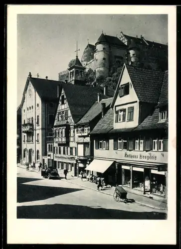 AK Heidenheim /Brenz, Hauptstrasse mit Rathaus und Schloss Hellenstein