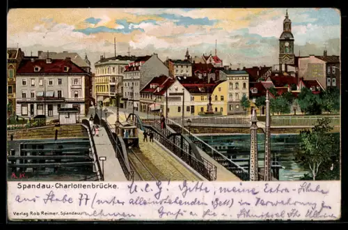 AK Berlin-Spandau, Charlottenbrücke mit Ortspanorama