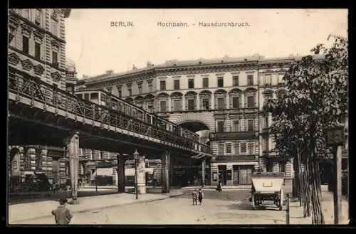 AK Berlin-Tiergarten, Hochbahn, Hausdurchbruch, rückseitig Siegessäule