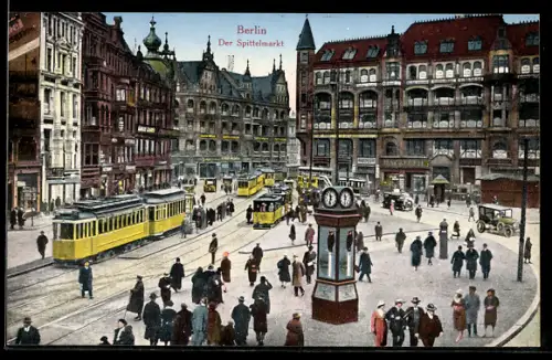 AK Berlin, Spittelmarkt, Strassenbahnen, Uhrturm, Geschäftsgebäude