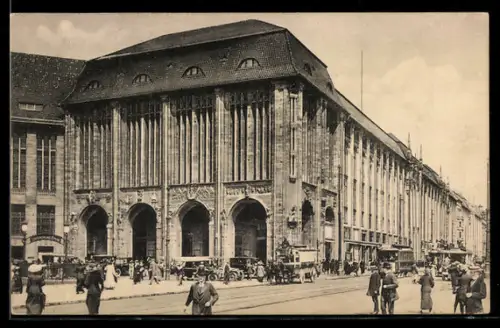 AK Berlin, Leipzigerstrasse, Warenhaus A. Wertheim, Strassenbahn