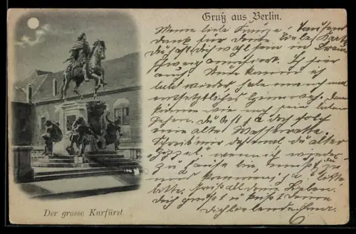 Mondschein-AK Berlin, Der grosse Kurfürst, Reiterdenkmal