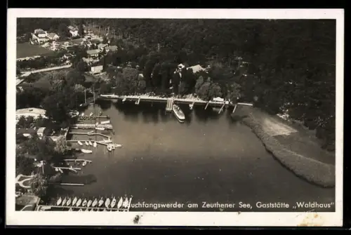 AK Berlin-Schmöckwitz, Rauchfangswerder am Zeuthener See, Gasthaus Waldhaus, Fliegeraufnahme