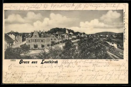 AK Leutkirch, Ortsansicht mit Eisenbahn